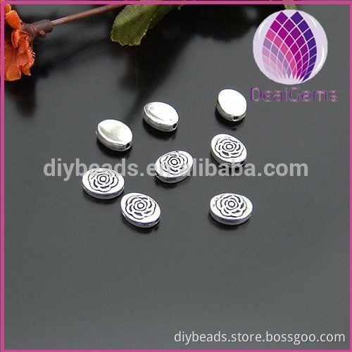 wholesale rose flower alloy silver plated oval spacer beads for jewelry findings